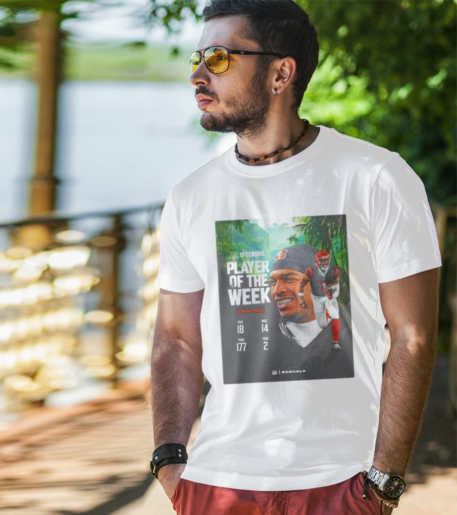 Ja’Marr Chase Cincinnati Bengals AFC Offensive Player Of The Week TGT 18 REC 14 YDS 177 TDS 2 Bengals T-Shirt