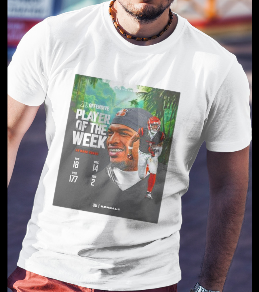 Ja’Marr Chase Cincinnati Bengals AFC Offensive Player Of The Week TGT 18 REC 14 YDS 177 TDS 2 Bengals T-Shirt