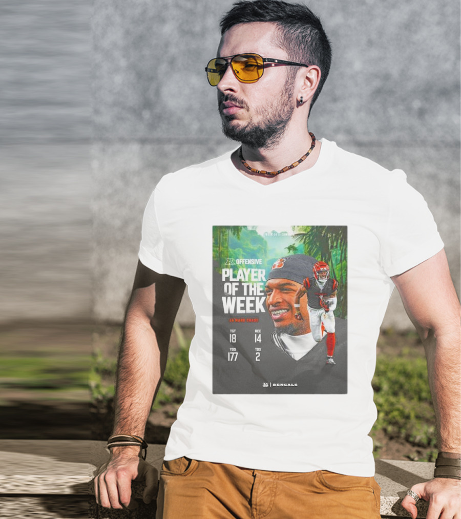 Ja’Marr Chase Cincinnati Bengals AFC Offensive Player Of The Week TGT 18 REC 14 YDS 177 TDS 2 Bengals T-Shirt