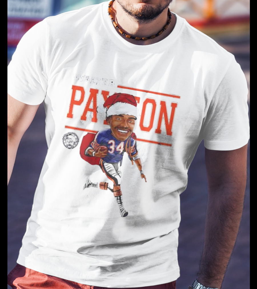 Walter Payton Chicago Bears 34 Santa Hat Caricature T-Shirt