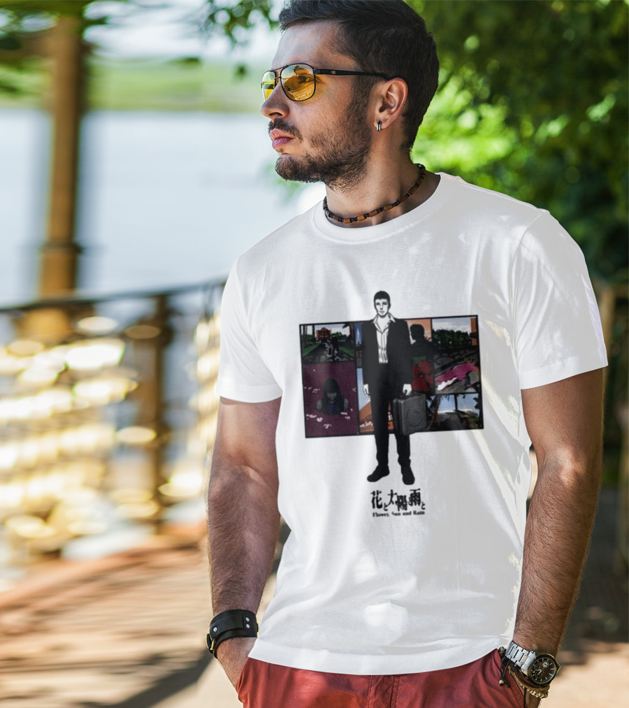Flower Sun And Rain Comic Style Character With Suitcase And Scenic Panels T-Shirt