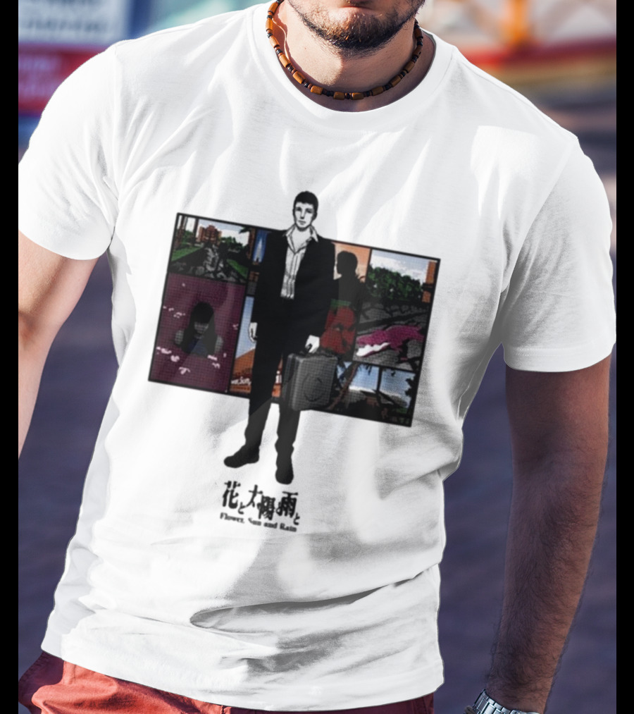 Flower Sun And Rain Comic Style Character With Suitcase And Scenic Panels T-Shirt