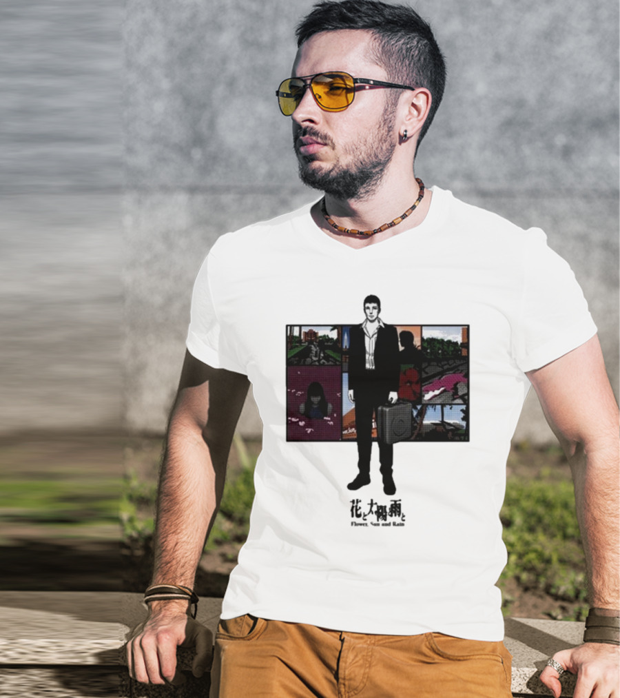 Flower Sun And Rain Comic Style Character With Suitcase And Scenic Panels T-Shirt