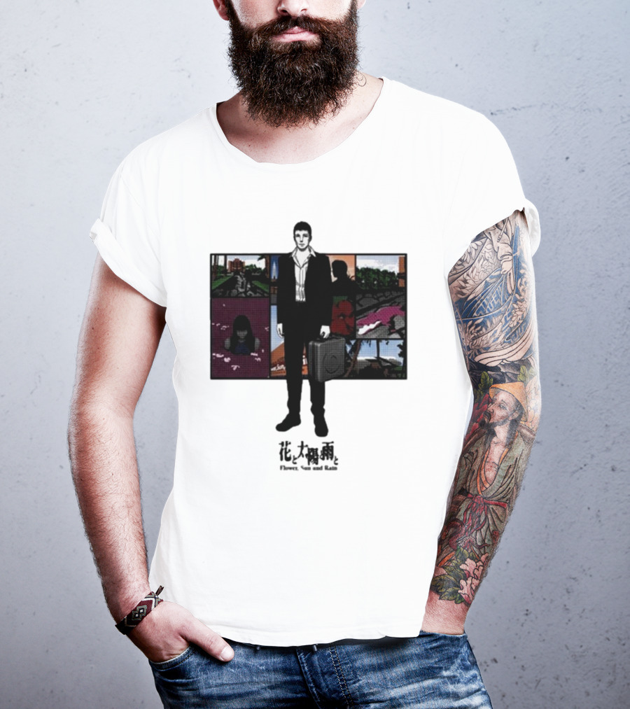 Flower Sun And Rain Comic Style Character With Suitcase And Scenic Panels T-Shirt
