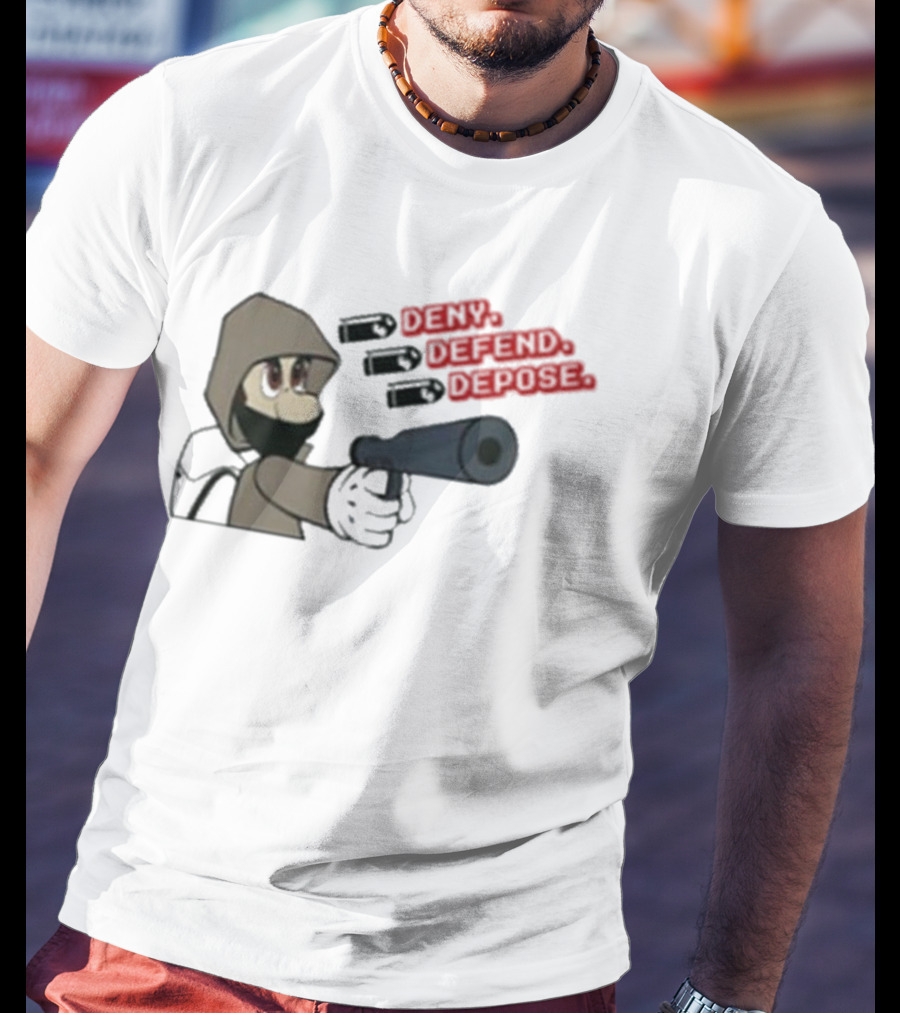 Luigi Mangione Deny Defend Depose Cartoon Character Gaming T-Shirt