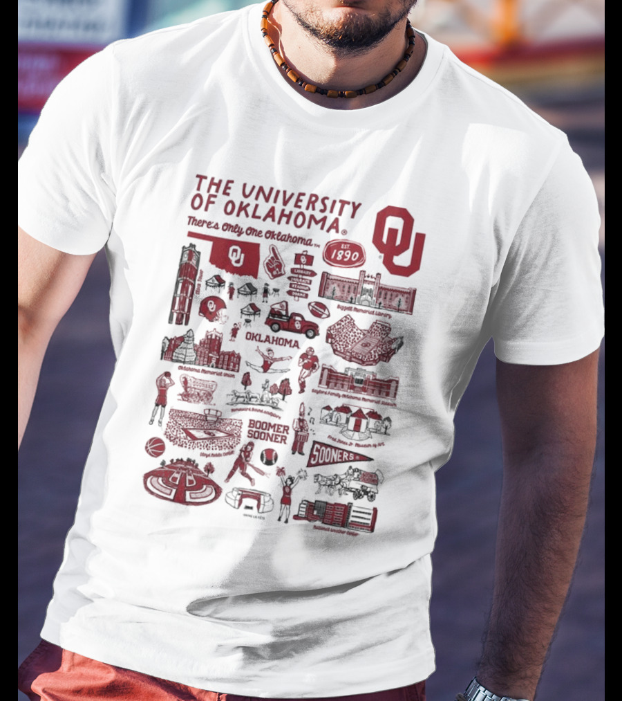 The University Of Oklahoma There's Only One Oklahoma Est 1890 OU Boomer Sooner Landmarks And Traditions T-Shirt