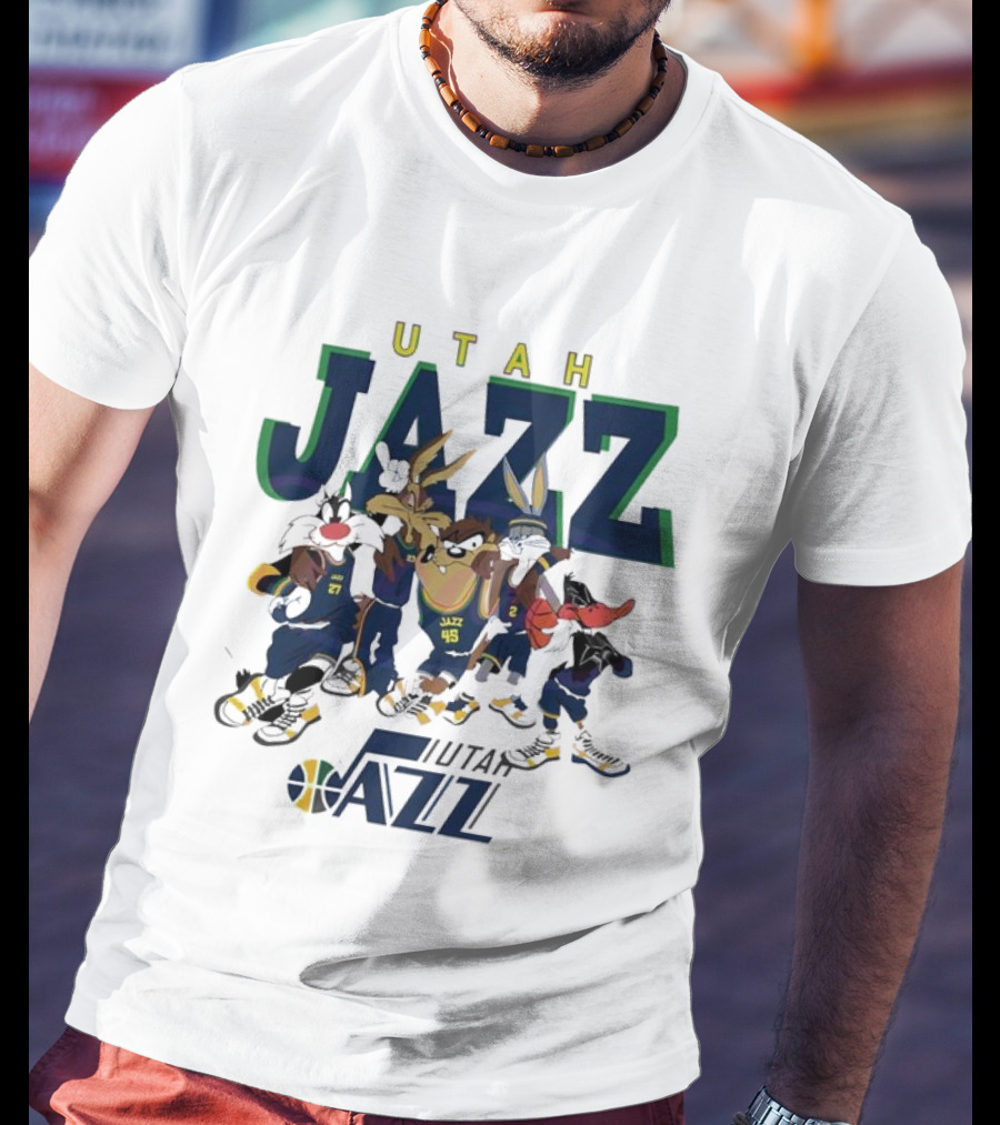 Utah Jazz Looney Tunes Cartoon Characters Featuring Bugs Bunny Daffy Duck Sylvester Tweety Taz T-Shirt