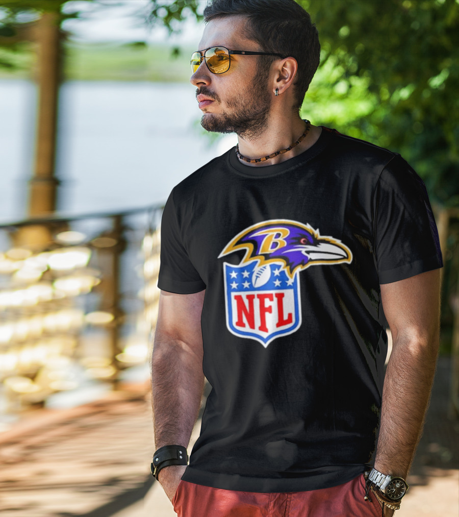 Baltimore Ravens NFL Shield Emblem Ravens Head T-Shirt
