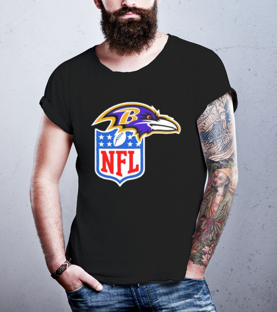 Baltimore Ravens NFL Shield Emblem Ravens Head T-Shirt