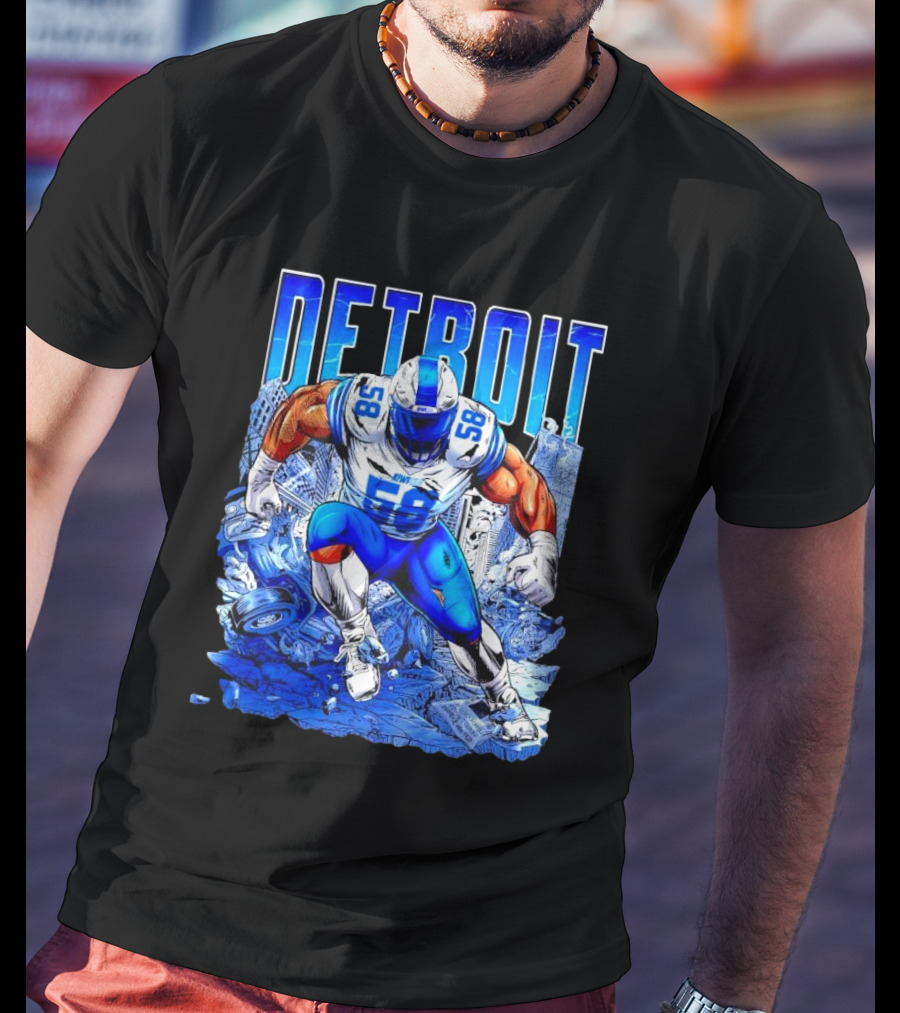 Detroit Lions Penei Sewell 58 Cartoon Superhero Action T-Shirt