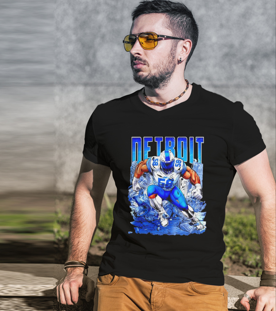 Detroit Lions Penei Sewell 58 Cartoon Superhero Action T-Shirt