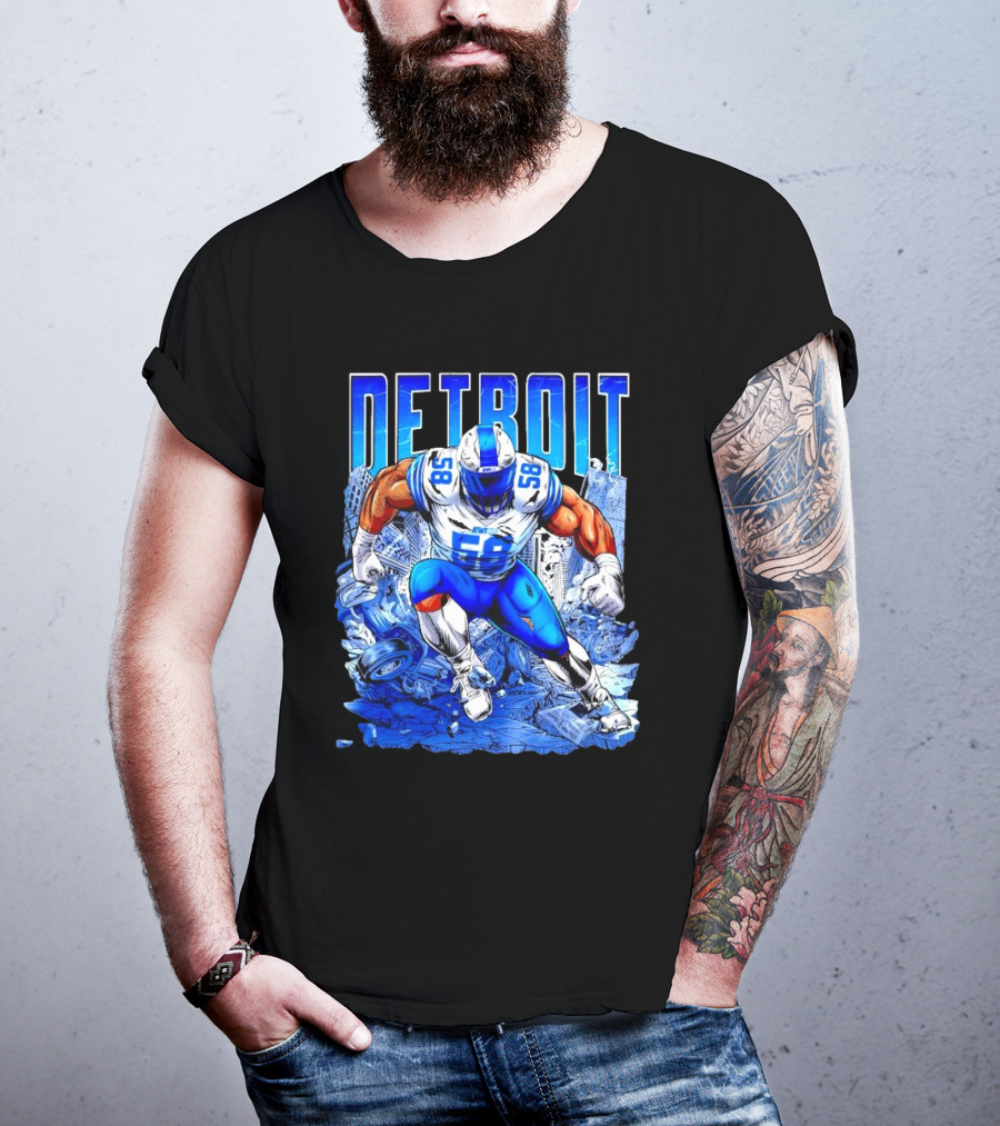 Detroit Lions Penei Sewell 58 Cartoon Superhero Action T-Shirt