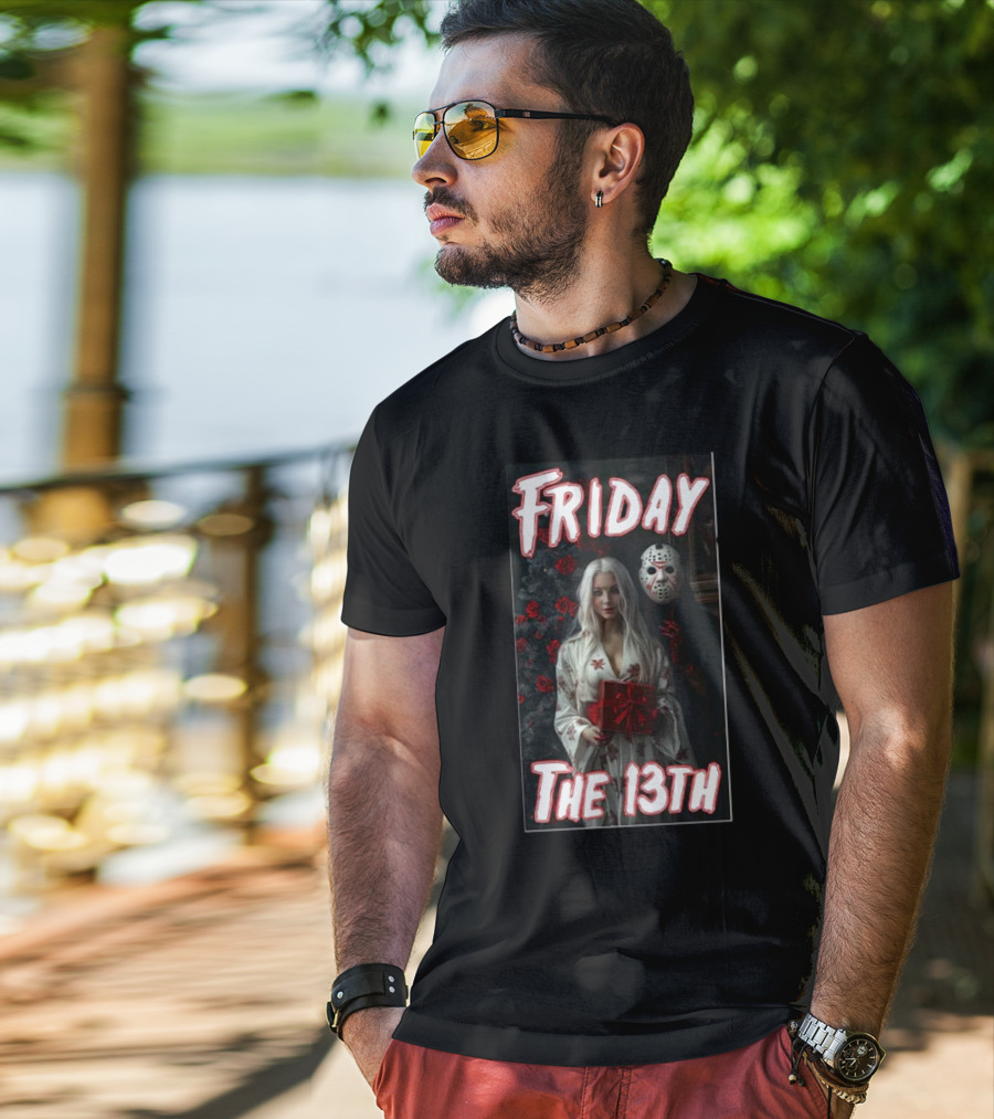 Friday The 13th Horror Inspired Roses And Mask Scene T-Shirt