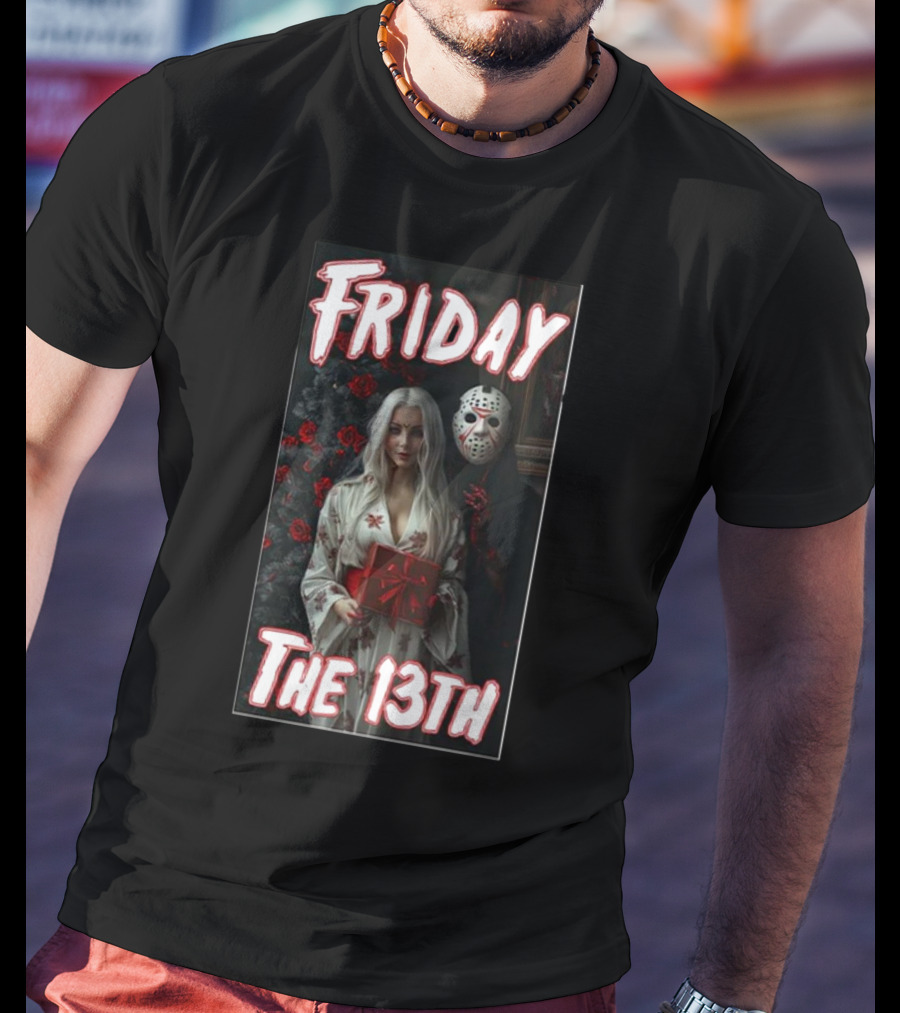 Friday The 13th Horror Inspired Roses And Mask Scene T-Shirt