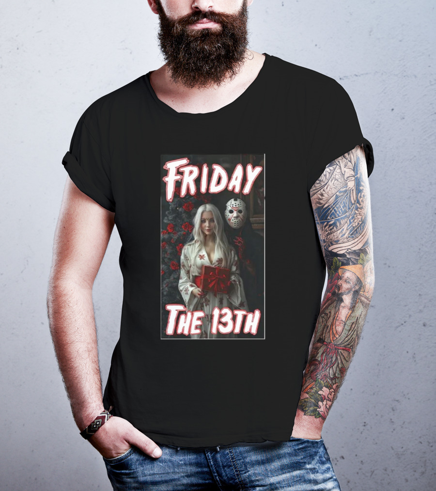 Friday The 13th Horror Inspired Roses And Mask Scene T-Shirt