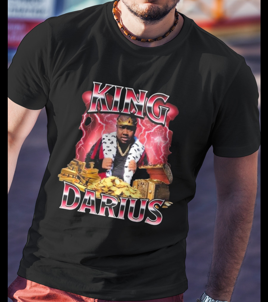 King Darius Royal Gold Treasure With Crown And Lightning Background T-Shirt