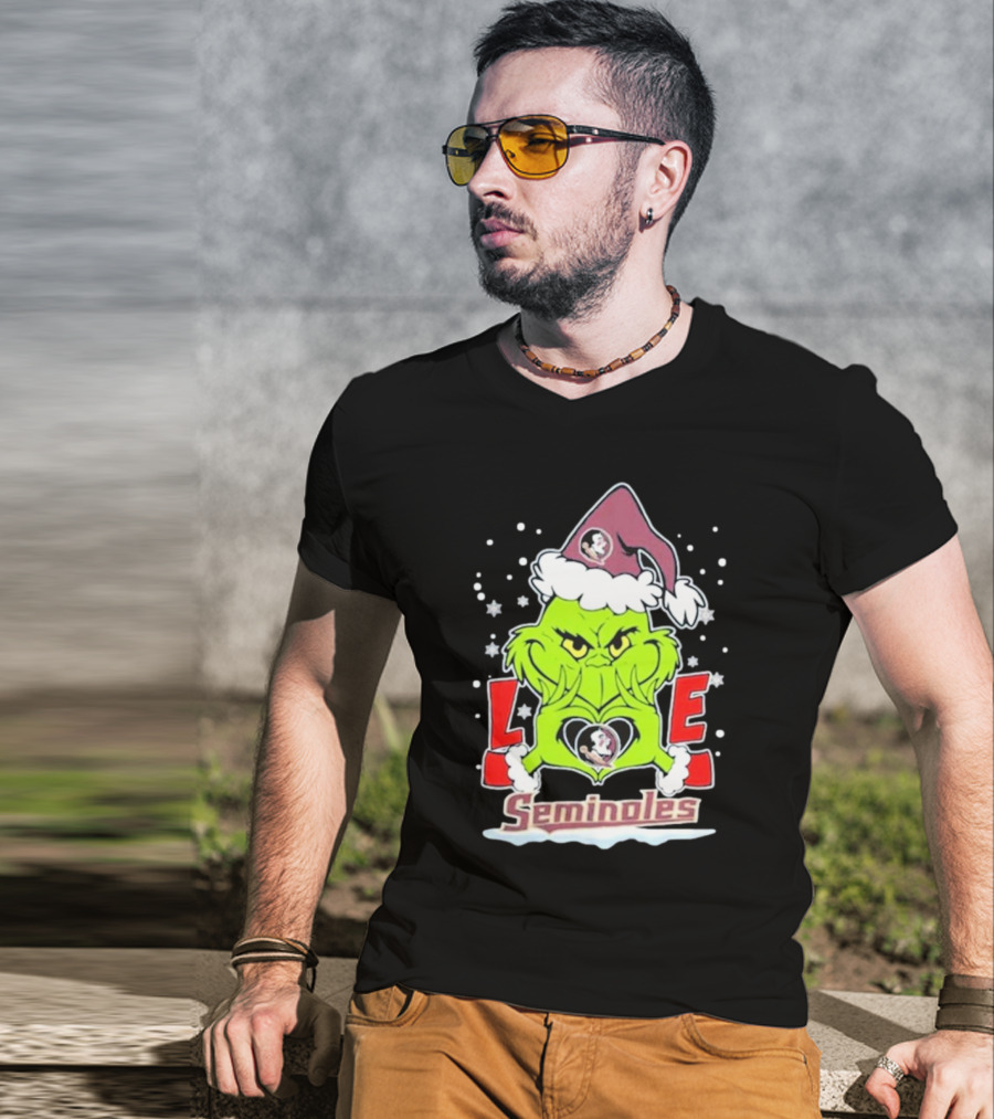Grinch Love Florida State Seminoles Christmas Football T-Shirt