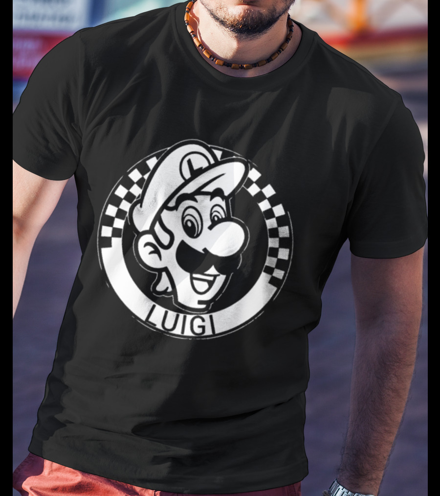 Luigi Super Mario Checkerboard Circle T-Shirt