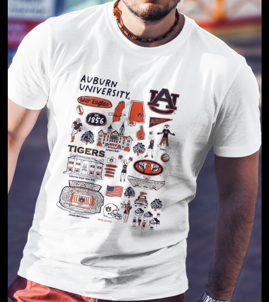 Auburn University Tigers War Eagles Auburn Vive La Fete 1856 Artwork Samson Halls Jordan-Hare Stadium T-Shirt