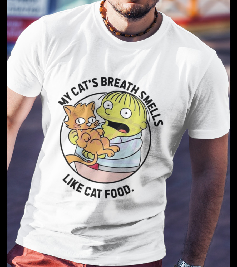 Ralph Wiggum My Cat's Breath Smells Like Cat Food Holding Cat T-Shirt