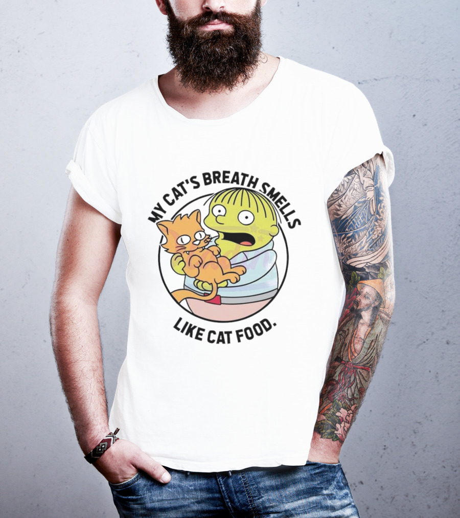Ralph Wiggum My Cat's Breath Smells Like Cat Food Holding Cat T-Shirt