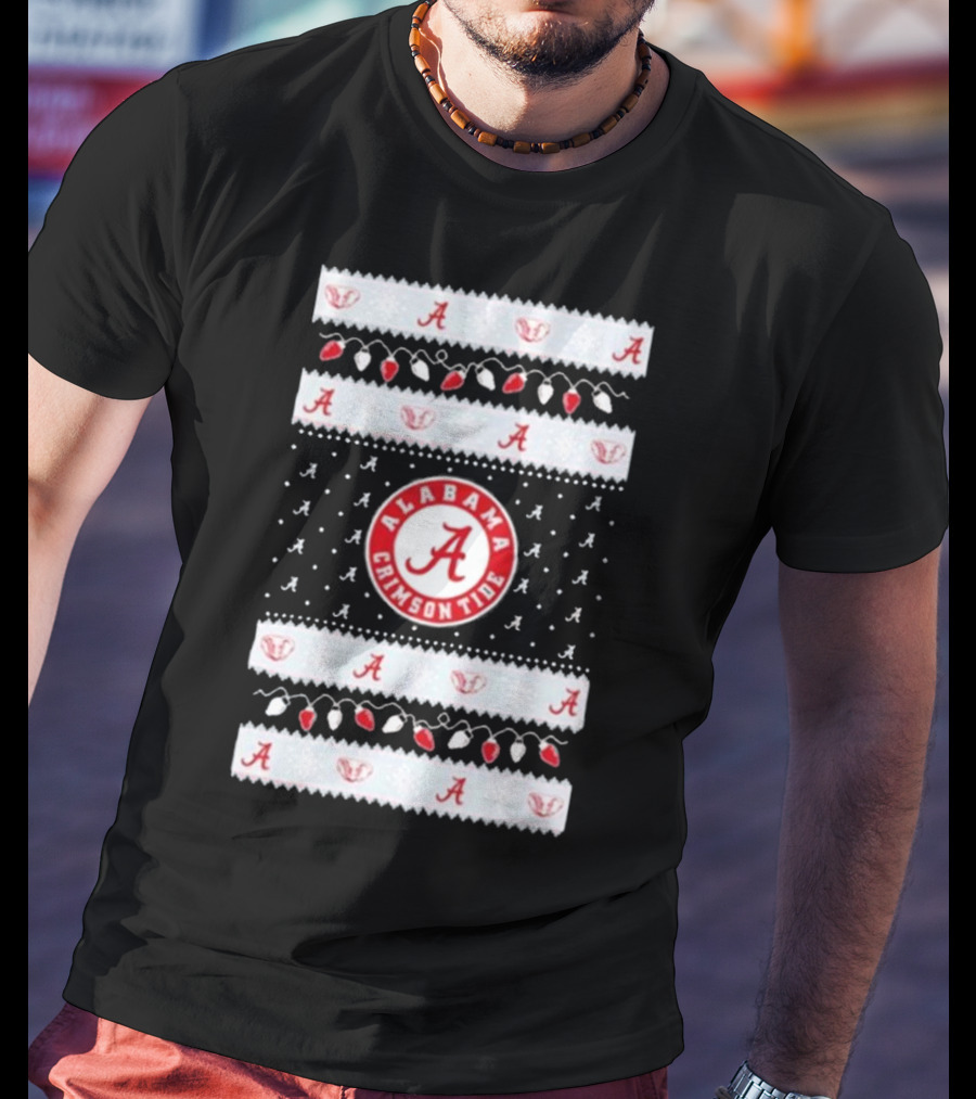 Alabama Crimson Tide A Repeated Pattern Christmas Lights Sweater Holiday T-Shirt