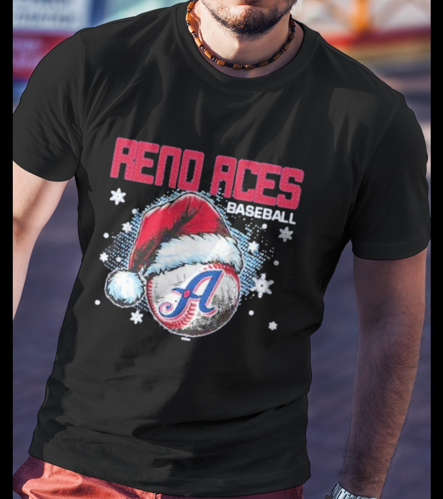 Reno Aces Baseball Santa Hat Christmas Holiday Snowflakes T-Shirt