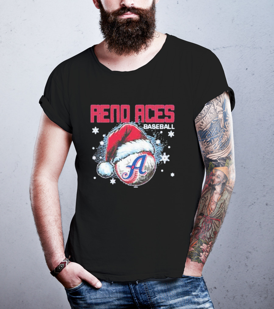 Reno Aces Baseball Santa Hat Christmas Holiday Snowflakes T-Shirt