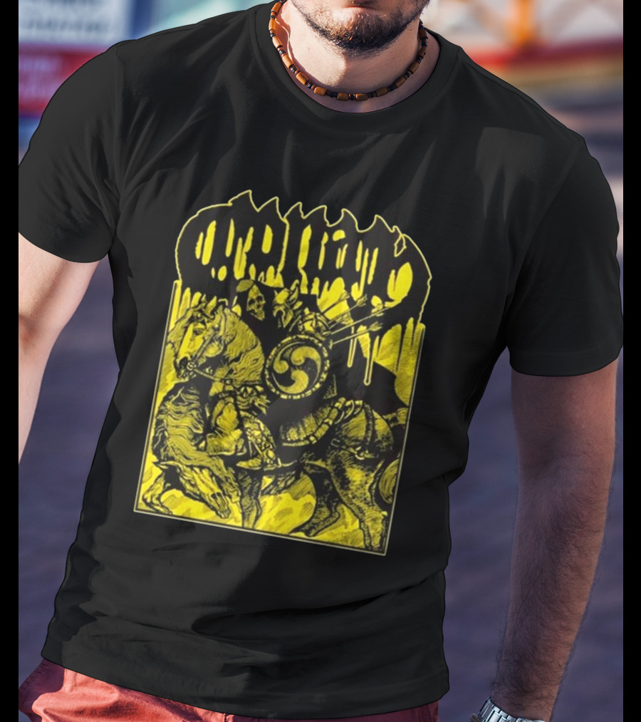 Conan Horseback Warrior With Shield And Hammer On Black And Yellow T-Shirt