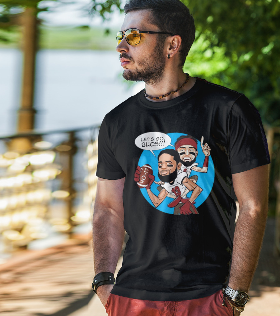 Tampa Bay Buccaneers Mike Evans Baker Mayfield Let's Go Bucs 40-17 Cartoon T-Shirt