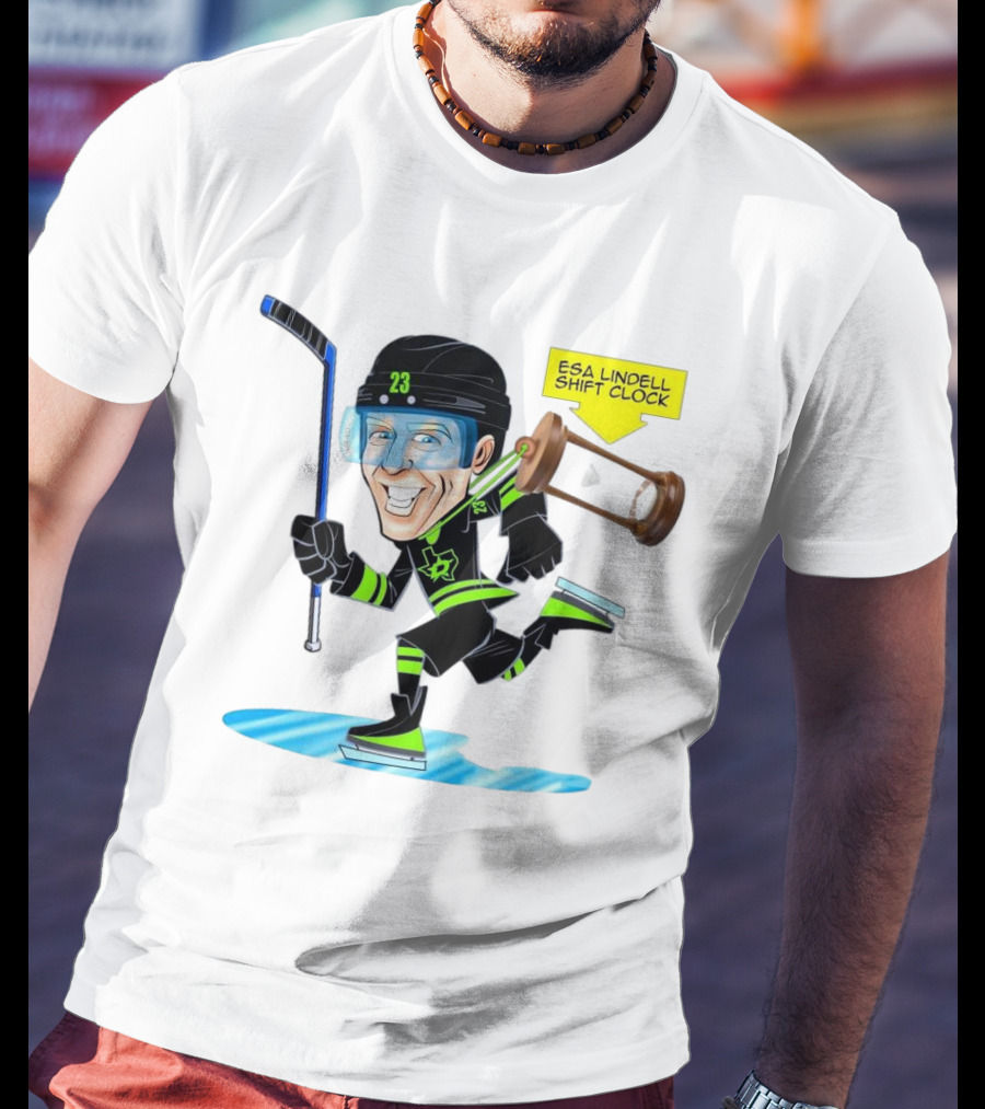 Esa Lindell Shift Clock Dallas Stars Hockey Cartoon T-Shirt