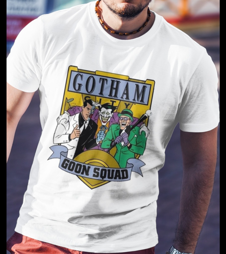 Gotham City Goon Squad Joker Riddler Two-Face Badge T-Shirt