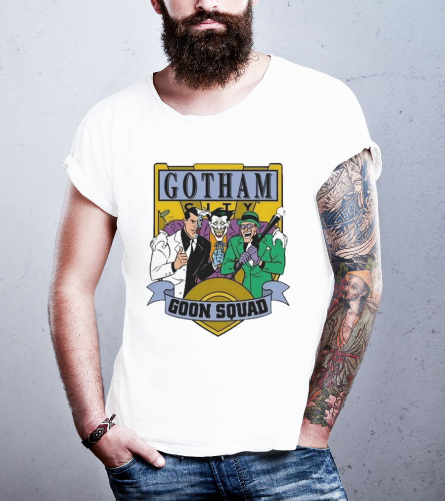 Gotham City Goon Squad Joker Riddler Two-Face Badge T-Shirt