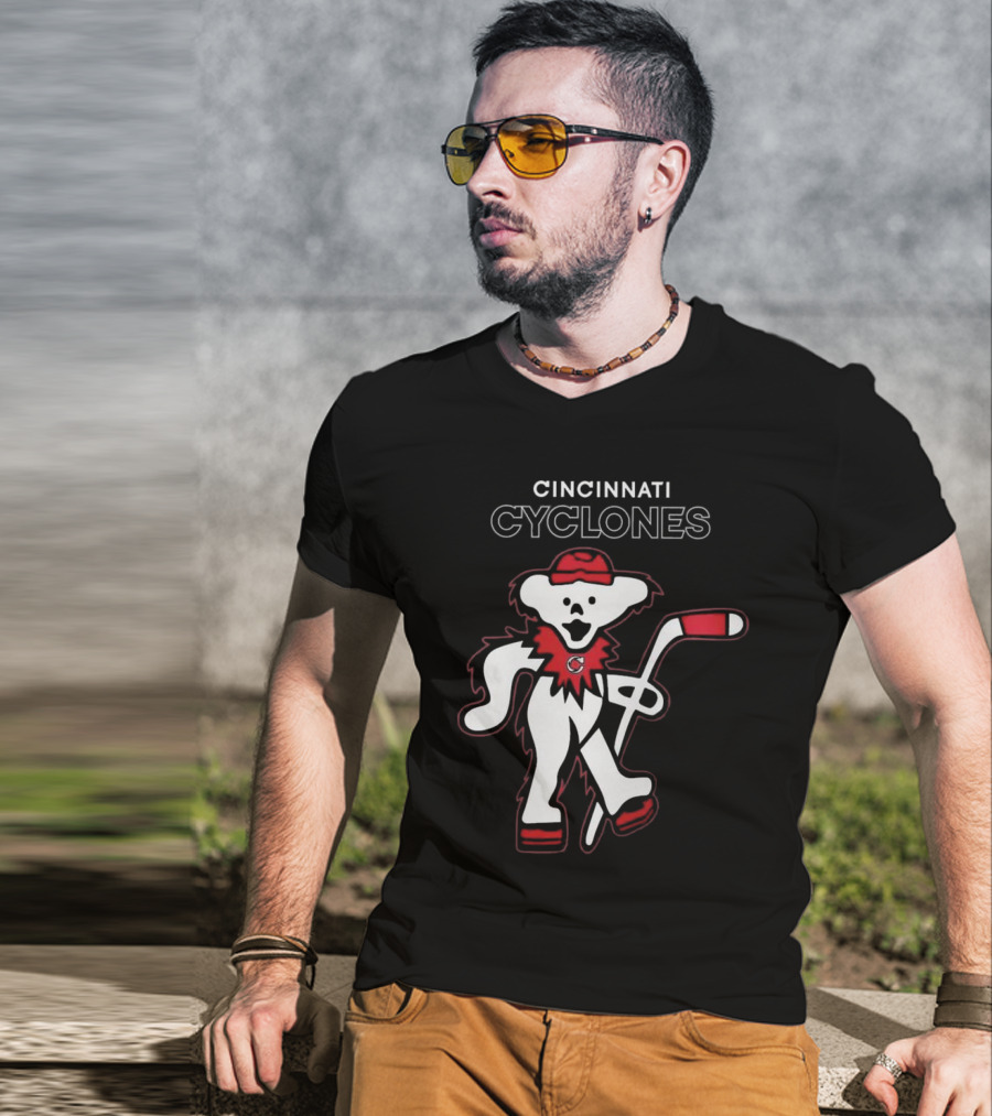 Cincinnati Cyclones Hockey With Grateful Dead Style Bear 2025 T-Shirt