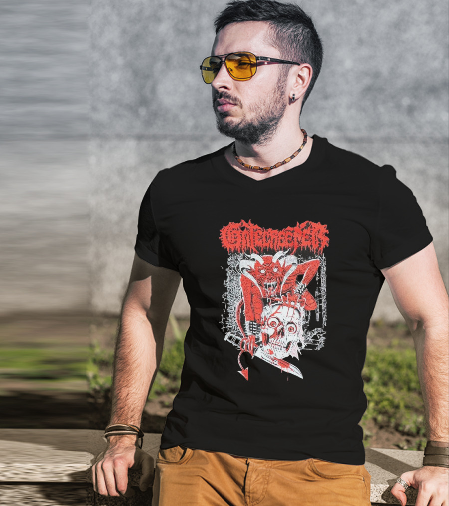 Gatecreeper Skinned Red Demon Skull Knife T-Shirt
