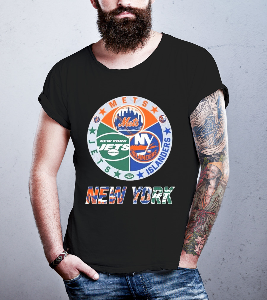 New York Mets Jets Islanders Circle Collaboration T-Shirt
