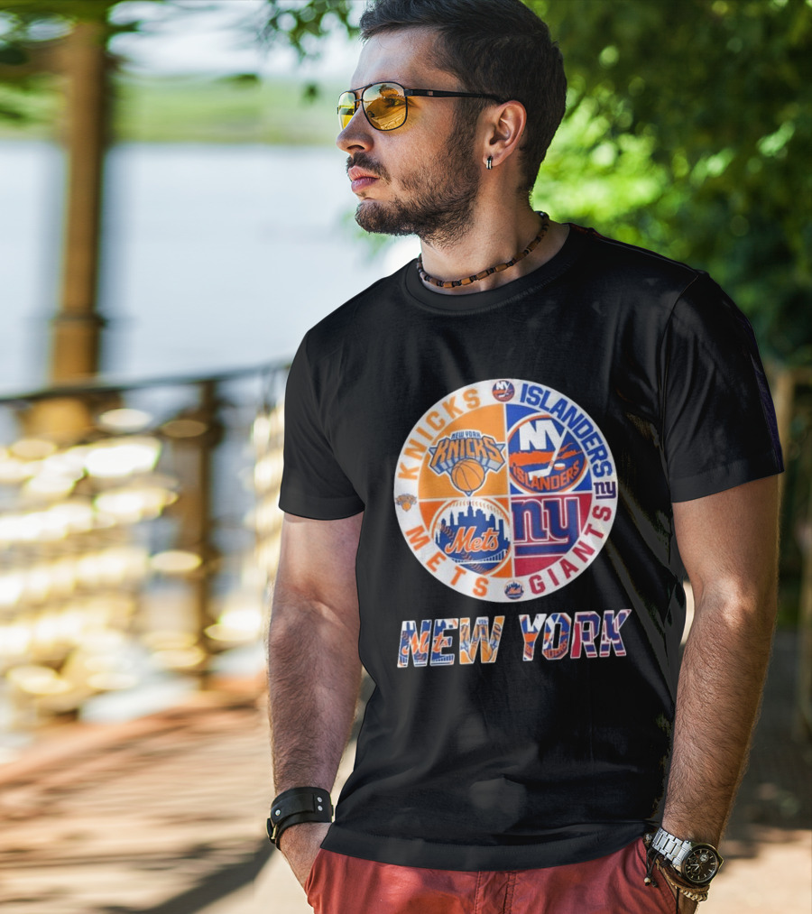 New York Knicks Mets Giants Islanders Circle Collaboration T-Shirt