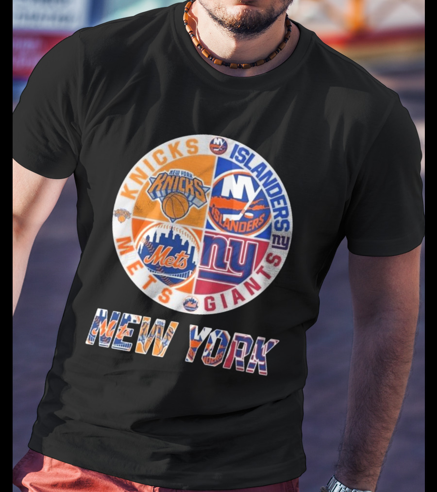 New York Knicks Mets Giants Islanders Circle Collaboration T-Shirt