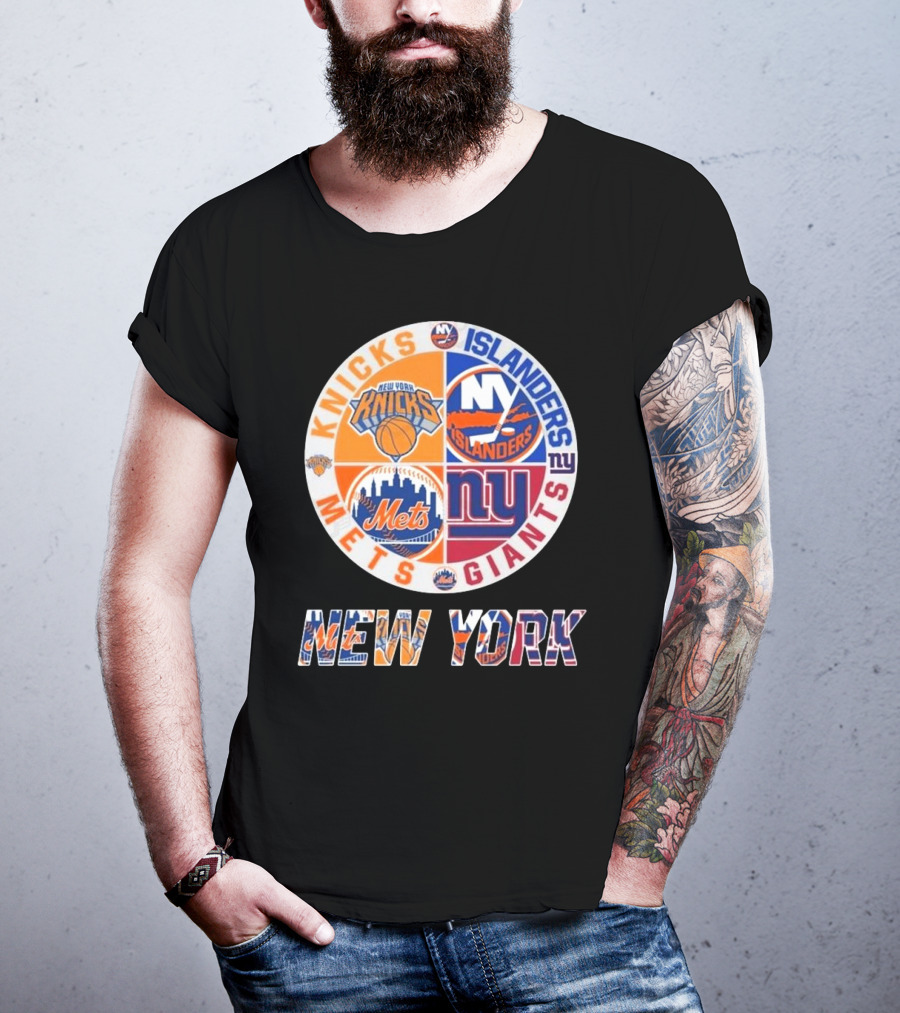 New York Knicks Mets Giants Islanders Circle Collaboration T-Shirt