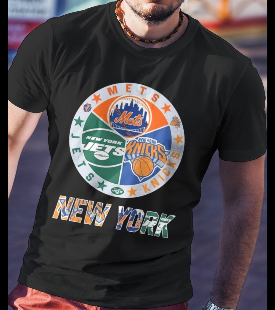 Mets Knicks Jets Circle Logo New York Text T-Shirt