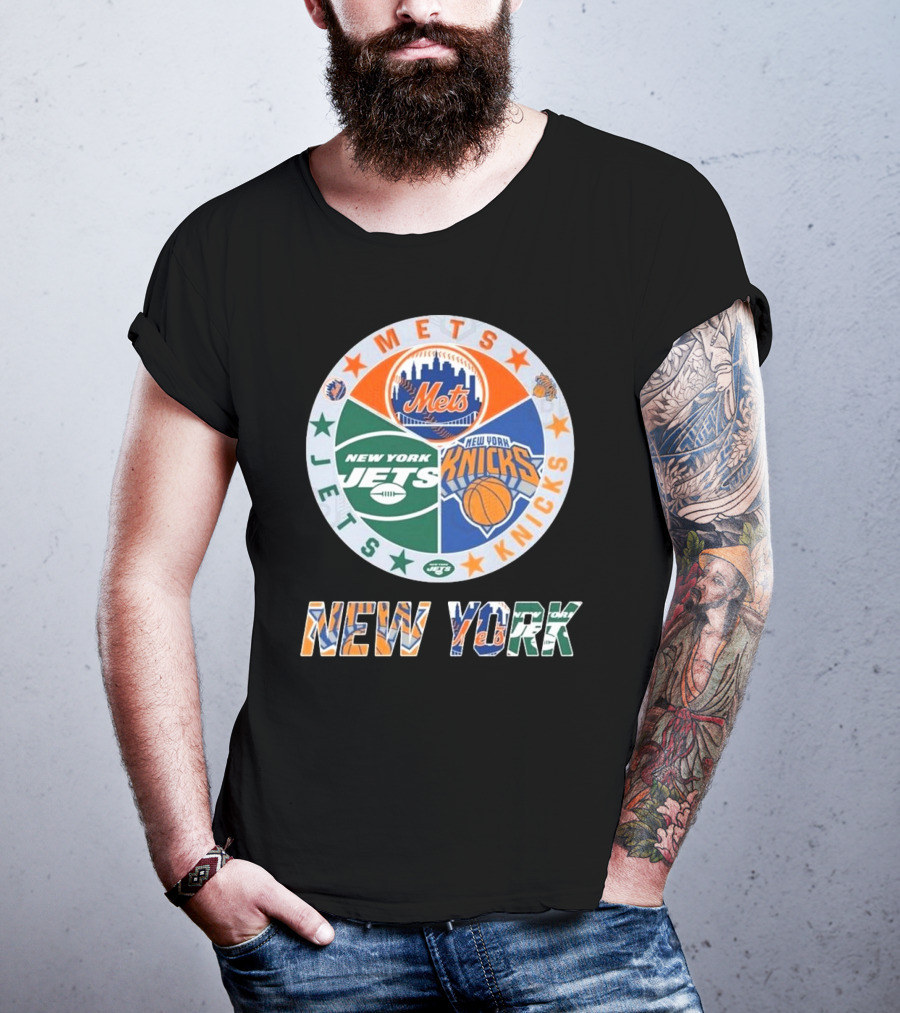 Mets Knicks Jets Circle Logo New York Text T-Shirt