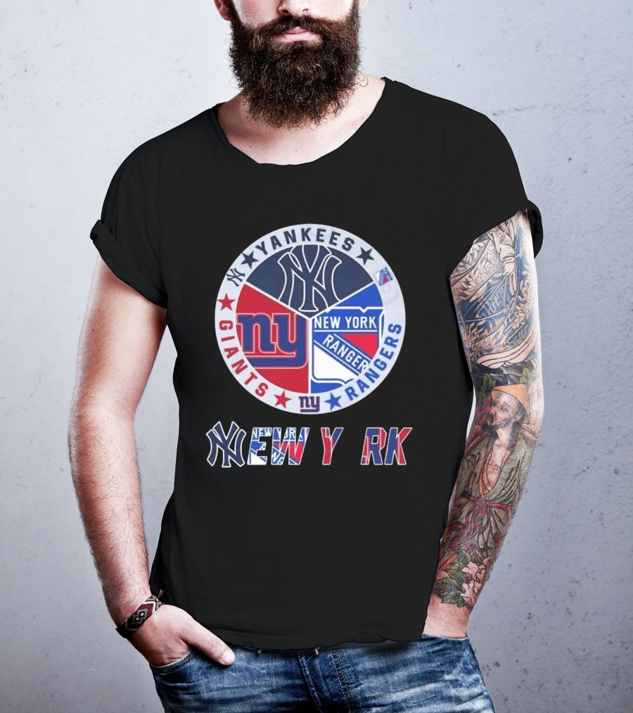 Yankees Giants Rangers Circle New York Collaboration T-Shirt