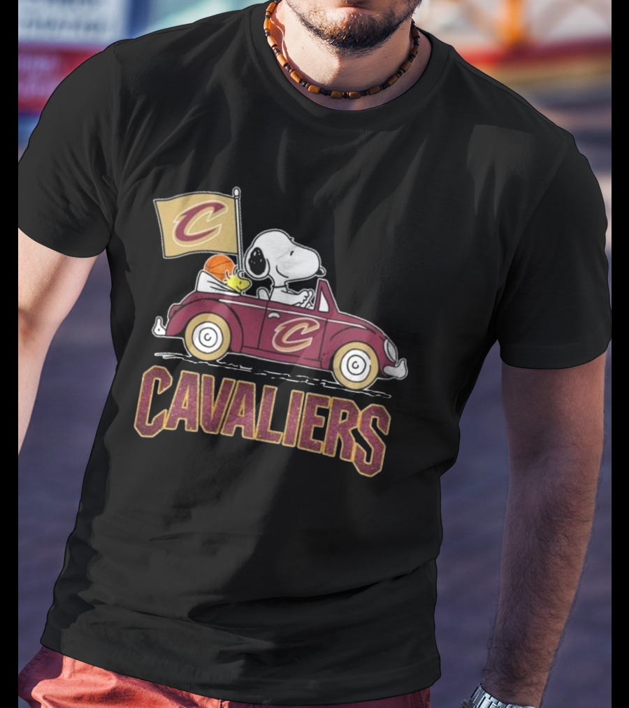 Snoopy Woodstock Driving Car Cavaliers Basketball T-Shirt