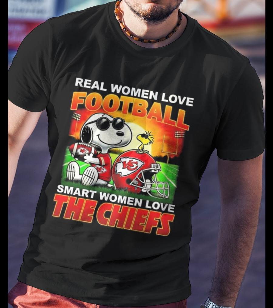 Snoopy Real Women Love Football Smart Women Love The Chiefs Kansas City Sunset T-Shirt