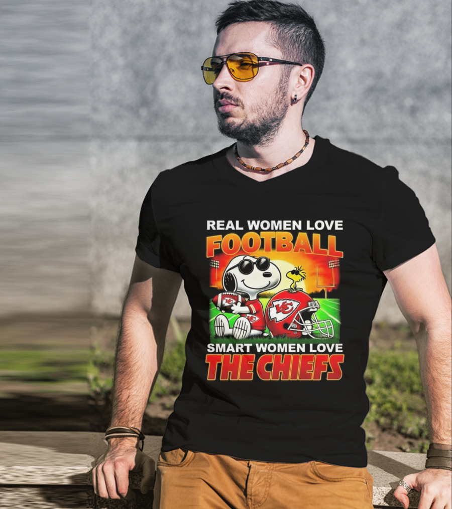 Snoopy Real Women Love Football Smart Women Love The Chiefs Kansas City Sunset T-Shirt
