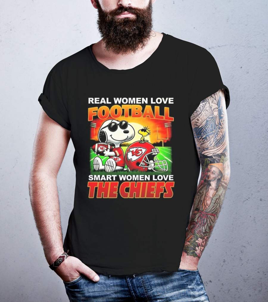 Snoopy Real Women Love Football Smart Women Love The Chiefs Kansas City Sunset T-Shirt