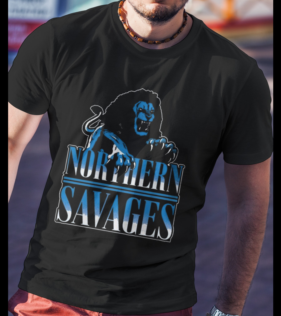 Detroit Lions Northern Savages Fierce Roaring Lion Motif T-Shirt