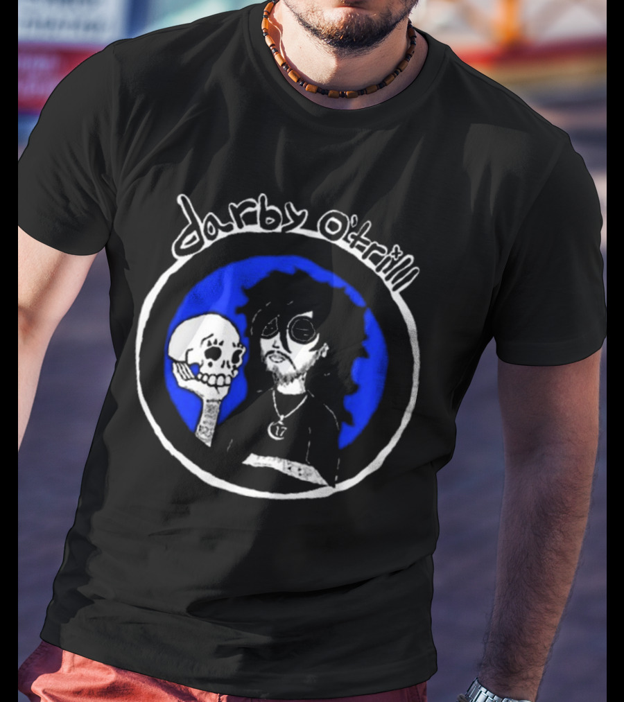 Darby O’trill Skull And Sunglasses Character With Blue Background T-Shirt