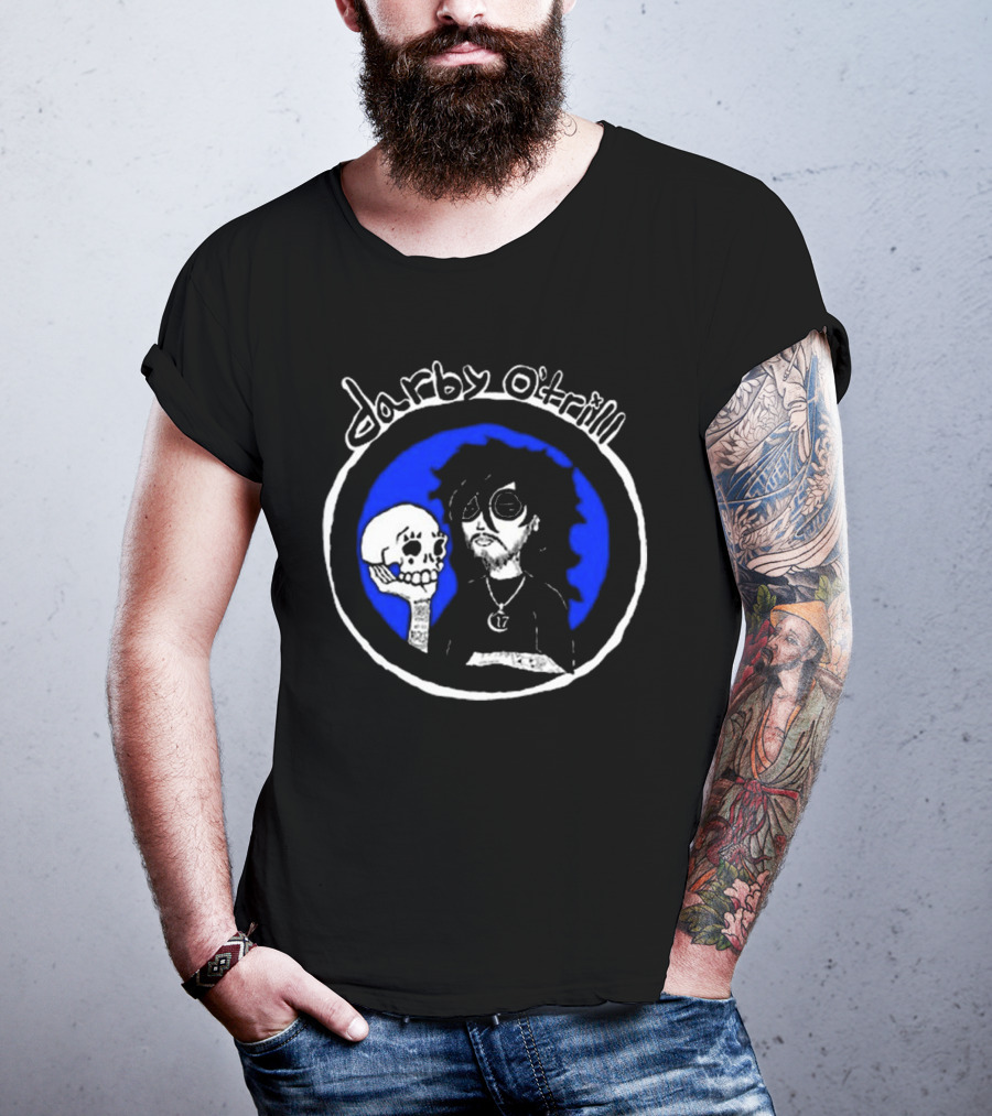 Darby O’trill Skull And Sunglasses Character With Blue Background T-Shirt