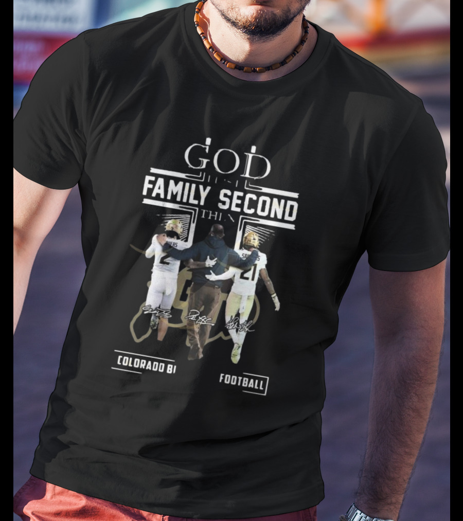 God First Family Second Colorado Buffaloes Football Signatures T-Shirt
